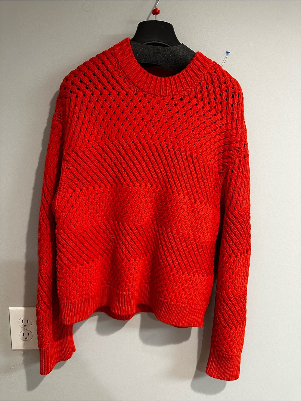 M.M. Lafleur Red Chunky Knit Textured Crewneck Sweater | Size S oversized